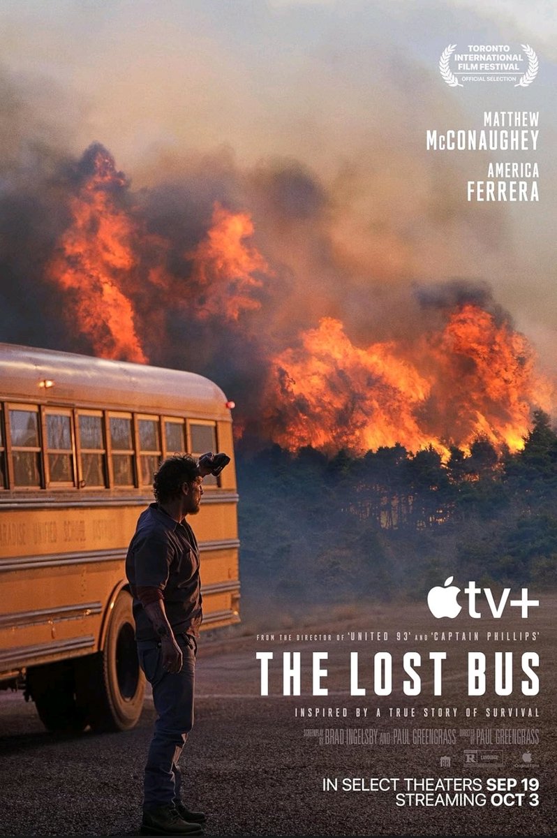 DiscussingFilm's tweet photo. Matthew McConaughey talks about adapting the true story of Kevin McKay in ‘THE LOST BUS’

The school bus driver drove through one of America’s deadliest wildfires to save 22 children in 2018

Releasing this Friday on Apple TV+ https://t.co/mpDn3rIgHK