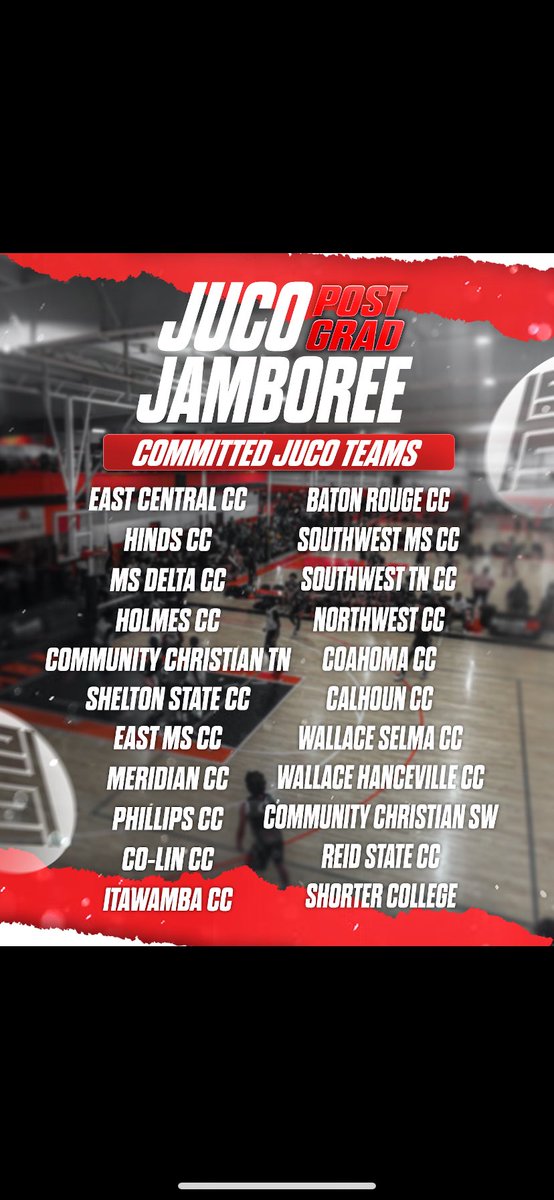 🏀 3rd Annual Mississippi JUCO/Post-Grad Jamboree
📅 October 18–19, 2025
📍 MBA Facility – Jackson, MS

✅ 40 Teams
✅ JUCO &amp; Post-Grad Programs
✅ Top Talent in One Building

👉 Coaches’ Packets &amp; Registration: msjucojamboree.org
👉 Follow: @msjucojamboree
