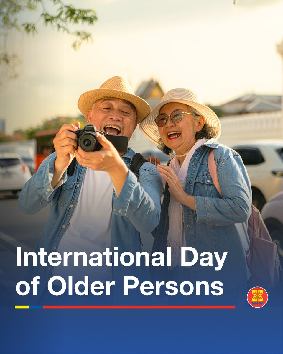 ASEAN's tweet photo. Today is the International Day of Older Persons! Let's celebrate the stories and contributions of our elders. They are the pillars of our families and communities, and their experiences enrich us all.  Let's make sure we listen, learn, and honour them today and every day. https://t.co/sPhQYgWAJg
