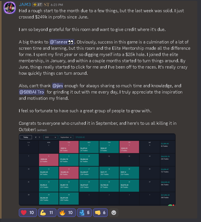 striketrades3's tweet photo. Finally to cap off the night, my man 🤝JAM coming in this month with $70,000+, $249,000 overall!! What a kick off into retirement its been for you. Its been a pleasure and a blessing to watch the growth. Forever grateful for the kind words and testimonial. ELITE is where we grow! 🙏♥️ LETS KILL IT FOR OCTOBER! #StrikeTrades #PennyStocks #Daytrader #SmallCaps $BBAI $ASST $MSS $MRM $BENF $EPOW $BQ $JFB $NUAI $SHFS