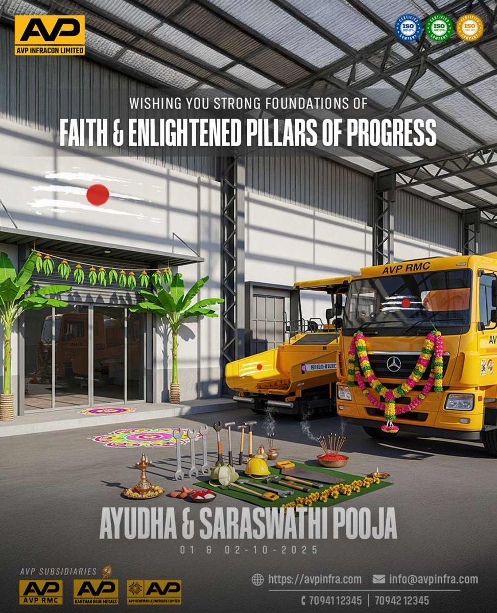 What a way to celebrate the Goddess Durga on Ayutha pooja ( pooja offered to Machineries ) Bow down before them which helped us complete the H1 in real swag and style .. Can’t wait for the day to post the results #avpinfra #avpinfracon 💥