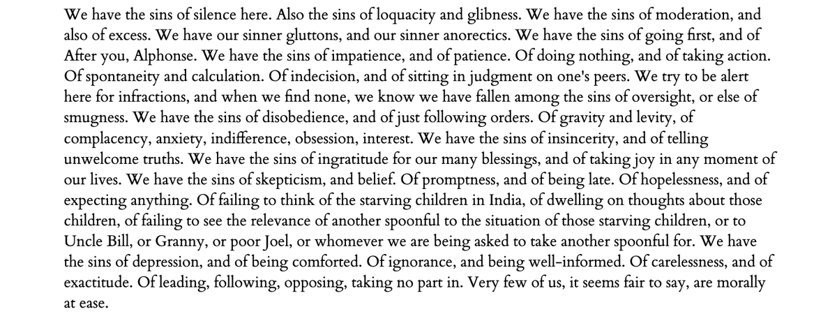 aliner's tweet photo. We have the sins of silence here. Also the sins of loquacity and glibness. We have the sins of moderation, and also of excess. We have our sinner gluttons, and our sinner anorectics.

- Renata Adler, PITCH DARK https://t.co/xPKg8Ob8xw