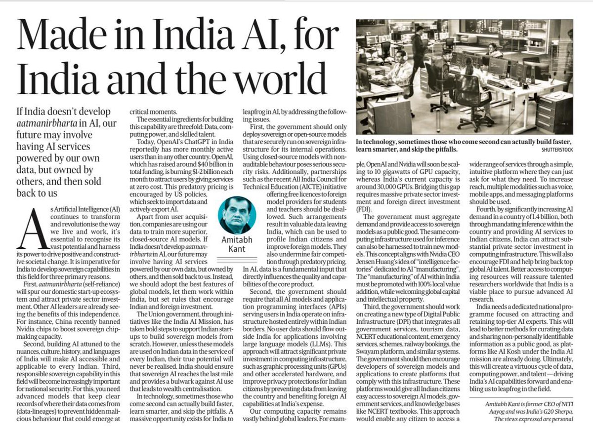 “Made in India AI, for India and the World” - apart from user-acquisition, companies are using Indian data to train  superior closed-source AI models. If India doesn’t develop its own AI, our future may involve having AI services powered by our own data, but owned by others, and