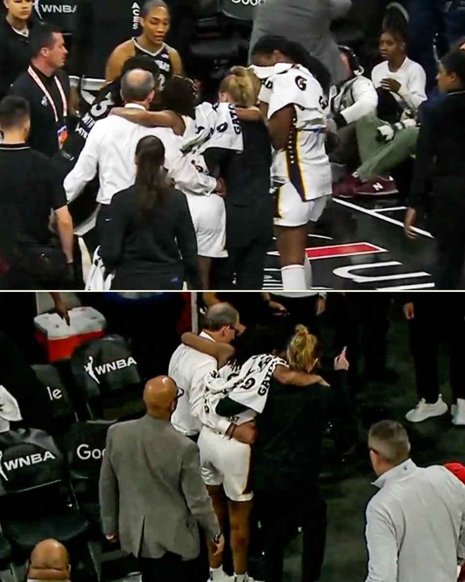 YahooSports's tweet photo. Kelsey Mitchell was helped back to the locker room with an apparent leg injury in Game 5. https://t.co/r0UepDmslx