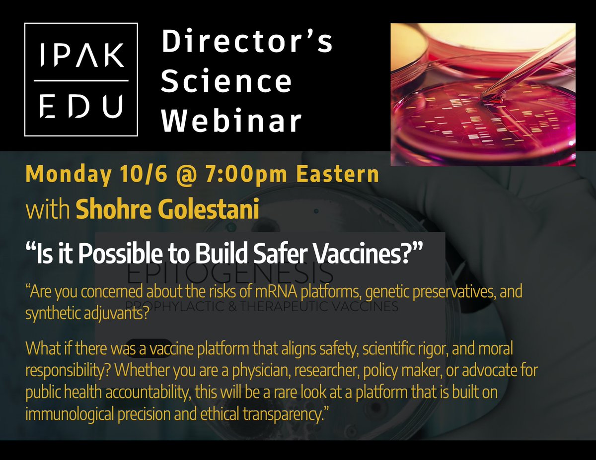 On Monday 10/6, we host Shohre Golestani of EpitoGenesis where the question of the session is "Is it Possible to Build Safer Vaccines?"

Join us (and bring your questions)!

entwine.substack.com/p/shohre-goles…