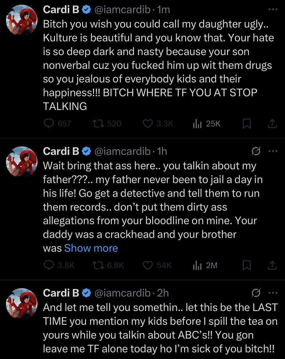 she said if nicki speaks on her child that she was gonna spill tea… she just called papabear non verbal which is what stan twitter has BEEN SAYING! SHE HAS NO TEA BRUH!