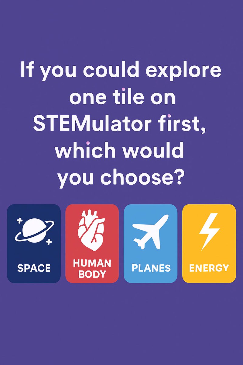 STEMulator1's tweet photo. It’s #October let’s #ExploreDiscoverLearn
If you could explore one tile on https://t.co/hguSWD5fII first, which one would you choose out of the 4?
@NSTF_SA
#STEMulator #Careers #today #learn #virtualworld #school #wikiSTEM #forsharing #forteachers #forparents https://t.co/TPZaAEffpp