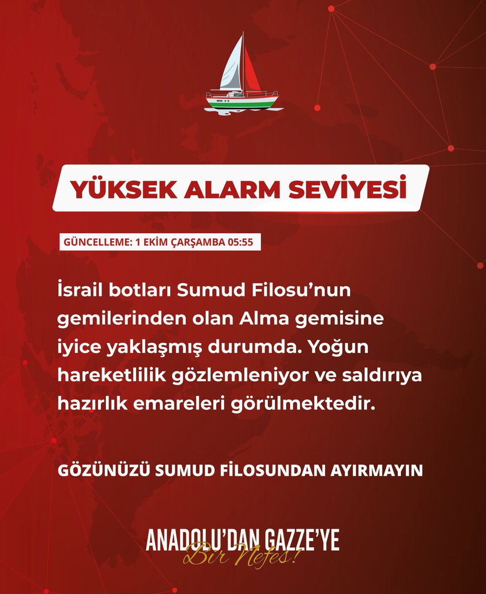 Allah'ım sen hepsinin yardımcısı ol. 
Onları sağ salim Gazze'ye ulaştır...
 Sen Rahman' sın...
Merhametini yağdır üzerlerine...
Senden başka çare yok. 
🕊️"Yalnız sana ibadet ederiz, yalnız senden yardım bekleriz..."

#SumudFlotillaSaldırıAltında
#MyAgendaSumud