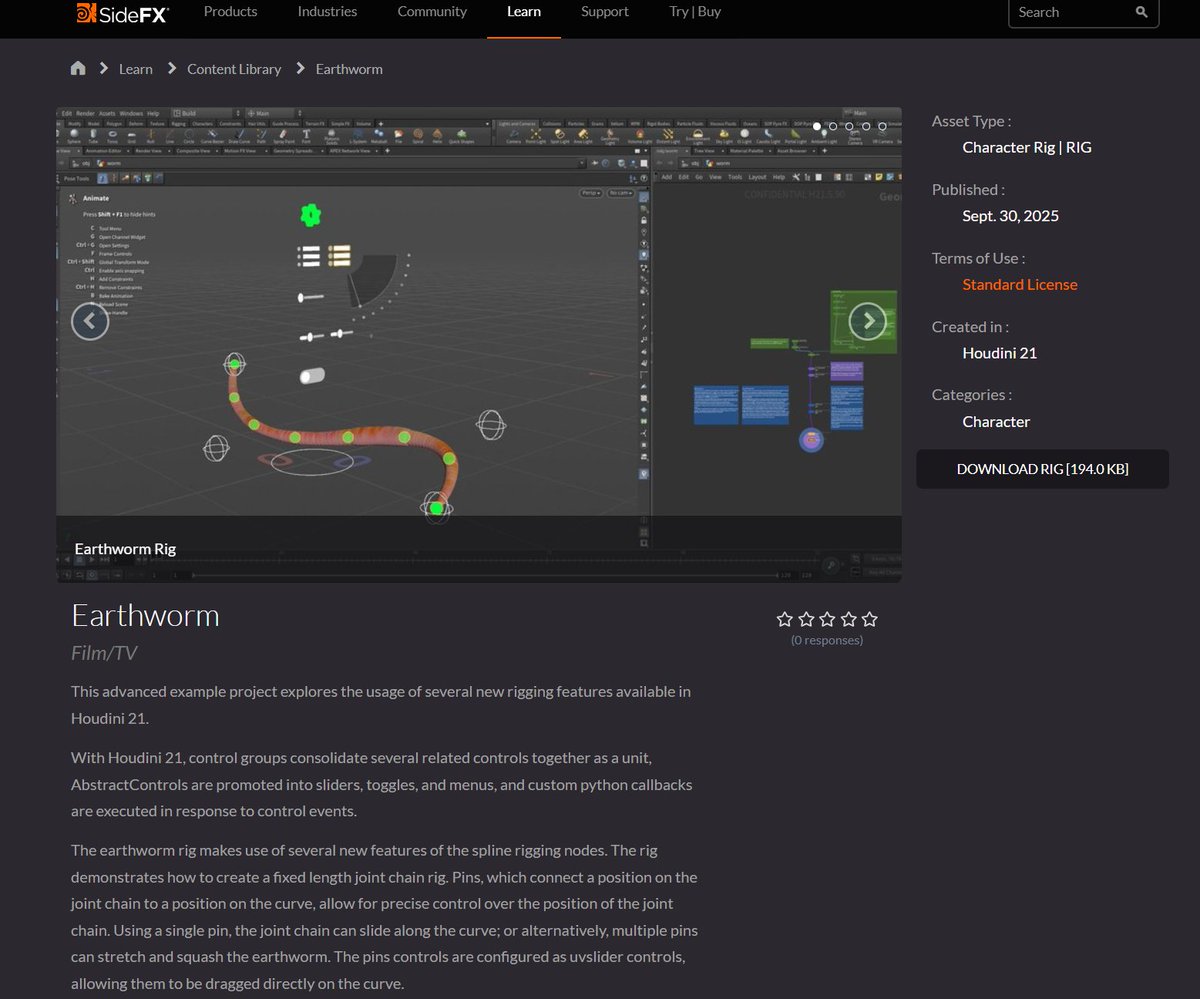 Houdini21のキーノートにあったミミズリグがコンテンツライブラリに追加されています。
sidefx.com/contentlibrary…