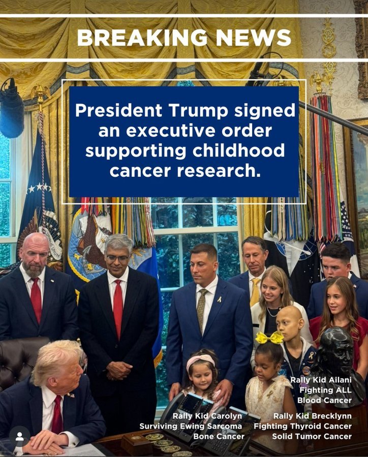 Ravious101's tweet image. President Trump’s historic executive order DOUBLES pediatric cancer research funding — from $50M to $100M.
I bet you didn't know this happened since the media doesn't want to say the good things Trump is doing
(September 30, 2025): President Donald Trump signed Executive Order…