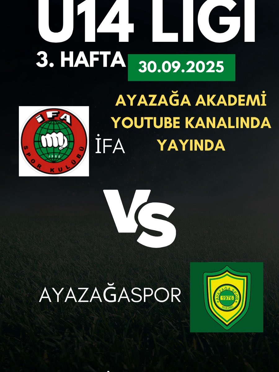 Ayazağaspor ile İFA arasında oynanan U14 ligi 3. hafta karşılaşması, Ayazağa Akademi YouTube kanalında, yayında...