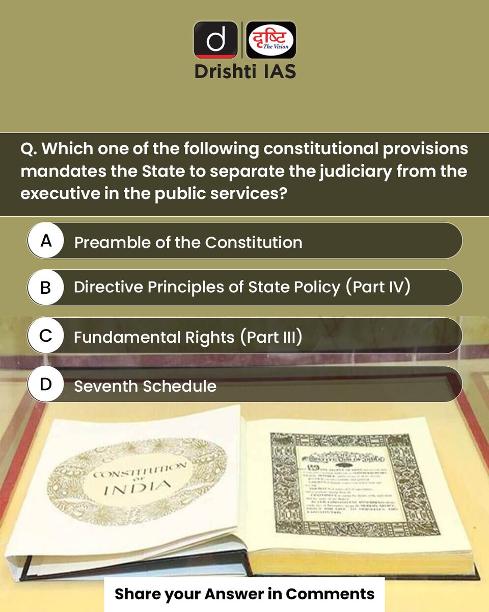 drishtiiaseng's tweet photo. Share your answer to the #DrishtiDailyQuiz in the comment section.
#Judiciary #Constitution #PublicService #Law #CurrentQuiz #CurrentMCQ #CurrentAffairs #Quiz #Knowledge #UPSC #IAS #DrishtiIAS #DrishtiIASEnglish https://t.co/EqUaxxbAwn