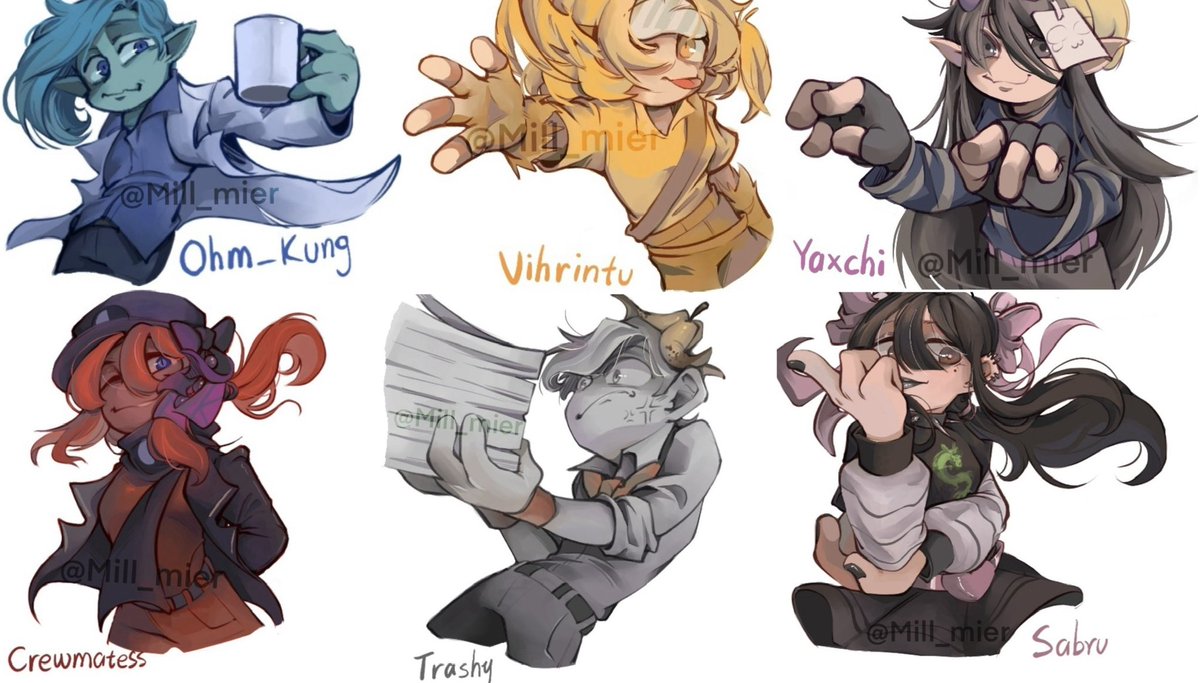 I draw some arts for my friends who on discord (human OCs + the bean OCs humanize )✨✨
I already sent it to them on discord and I put their owners name on it :>