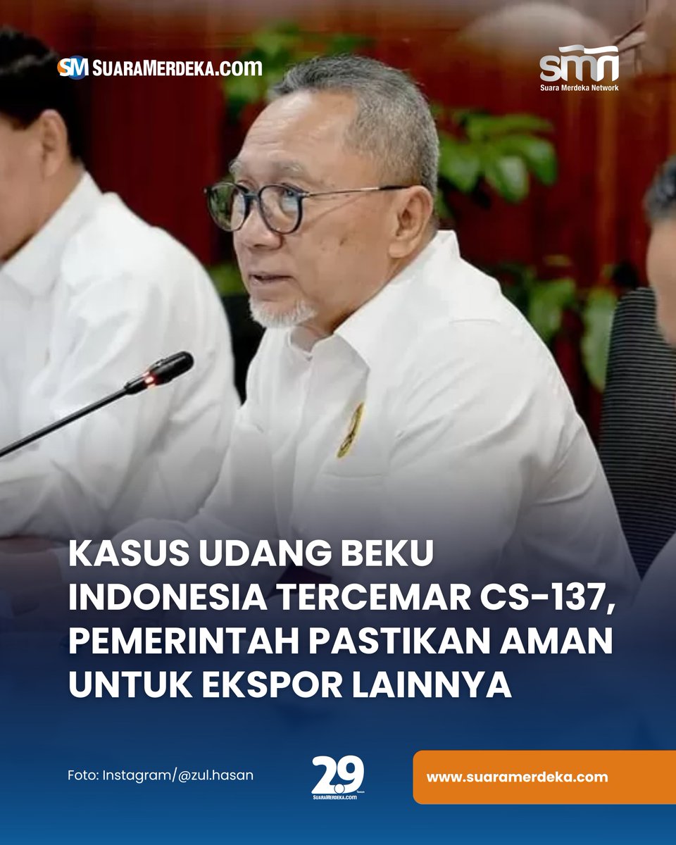 suaramerdeka's tweet photo. Produk udang beku asal Indonesia yang diekspor ke Amerika Serikat menjadi sorotan publik setelah dilaporkan terkontaminasi zat radioaktif Cesium-137 (Cs-137).
#suaramerdeka #suaramerdekacom #suaramerdekanetwork #udang #udangbeku #tercemar #cs137 #ekspor #pemerintah https://t.co/rCwu5C0FVB