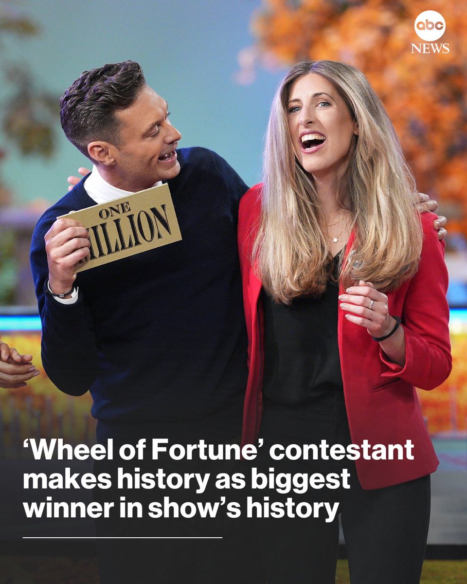 ABC's tweet photo. A Connecticut woman became the biggest winner in "Wheel of Fortune" history Tuesday night after taking home more than $1 million in prizes.
Read more: https://t.co/ePEqYhzd4W https://t.co/uD7CTf94wF