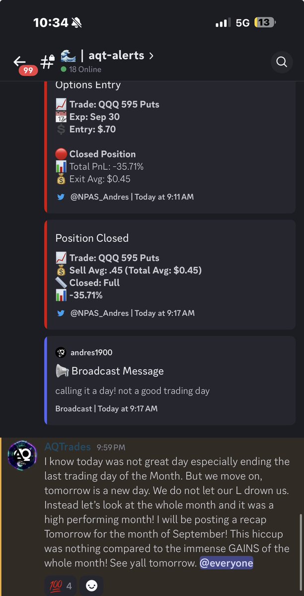 We all have losses, but that doesn’t change anything when it comes to how we did great the whole Month!! 1 L day doesn’t affect our month. Minor hiccup tomorrow we start a new month! I’ll be posting RECAP tomorrow for September.

$QQQ $TSLA $NVDA