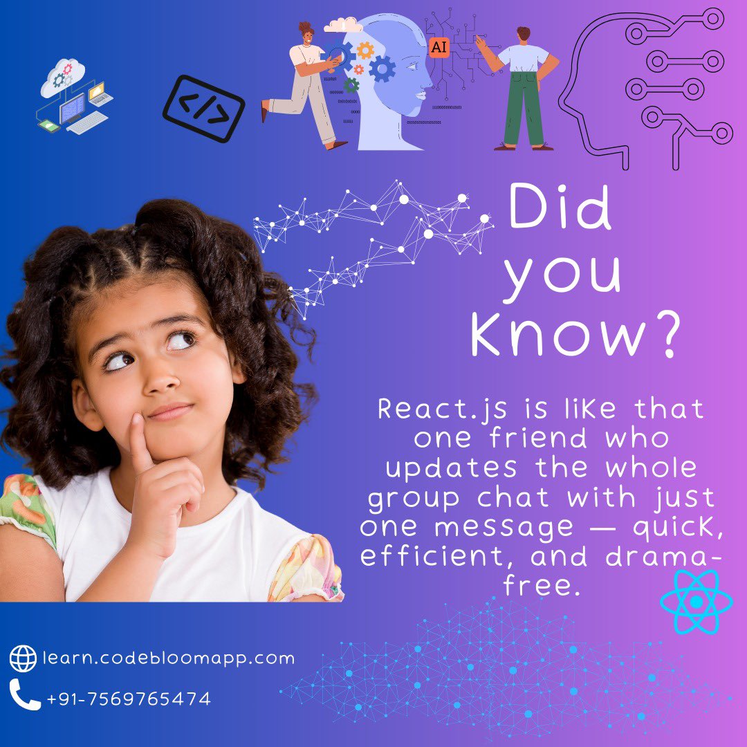 codebloomapp's tweet image. Learn to code smarter, not harder. Click below to get started with React.js!
learn.codebloomapp.com
+91 75697 65474
#CodeBloomapp #FreeTrial #LearnToCode #React #ReactJS #JavaScript #WebDevelopment