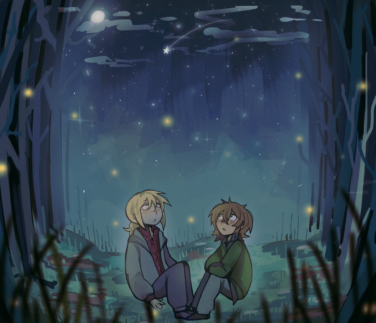 The stars seem a lot brighter when you have someone to share them with.

This was a scene c[]mm from <a href="/triangulito_01/">∆ Cubito ∆ ✨COMMISSIONS CLOSED✨🌱</a>! The setting's so pretty, I honestly wish I was there instead &lt;3