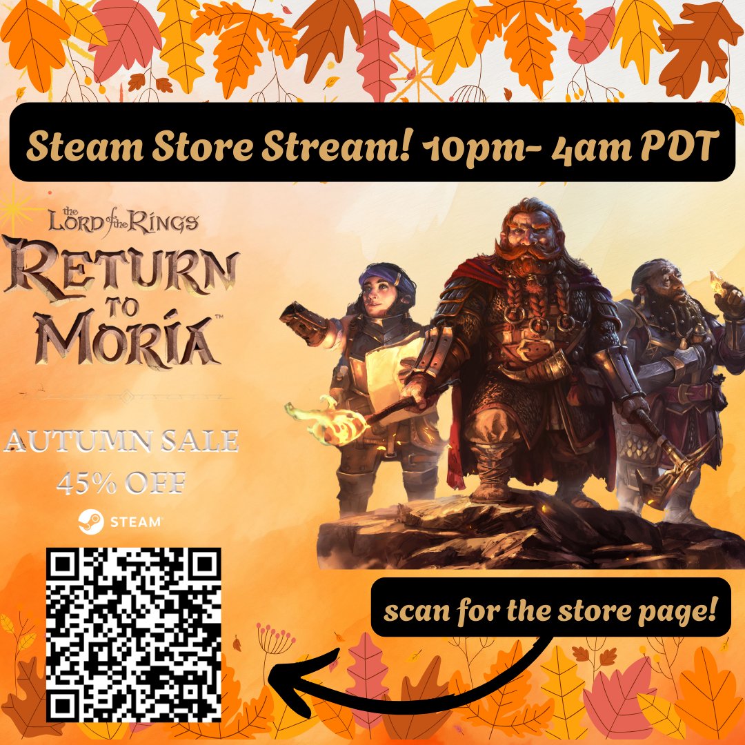 Hello all! I will be on the Steam Page for <a href="/ReturnToMoria/">The Lord of the Rings: Return to Moria</a> ! I get to give away a game or DLC code for any platform! 
Please join me from 10pm-4am 🍂

twitch.tv/wildbluebeary
#returntomoria #lotr #steam #vtuber #videogames #gaming #girlgamer #survivalcrafting