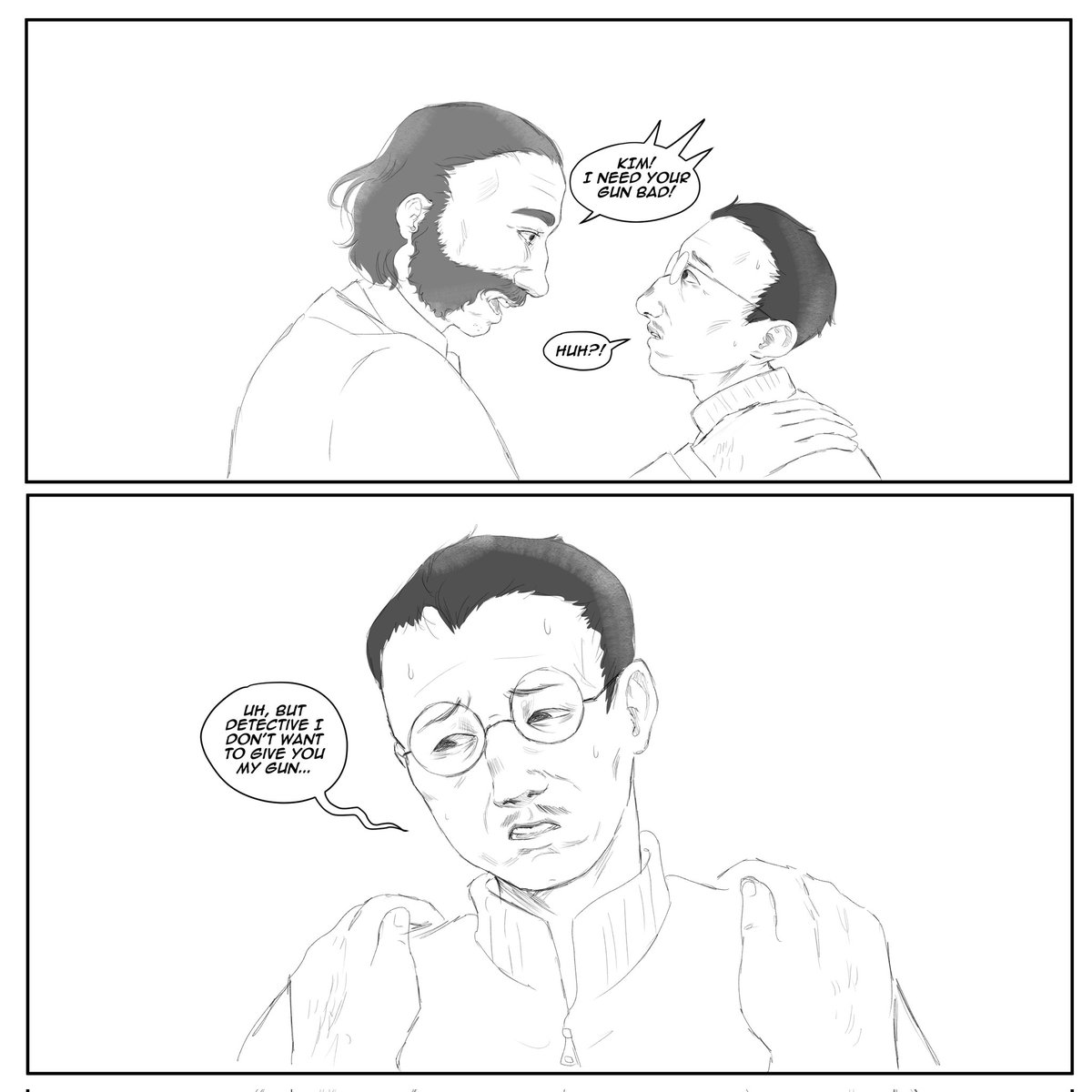 BlacksheepSaba's tweet photo. Harry failed authority check comic pt 1
#discoelysium #webcomic #harrydubois #kimkitsuragi https://t.co/1hhbjxytW0