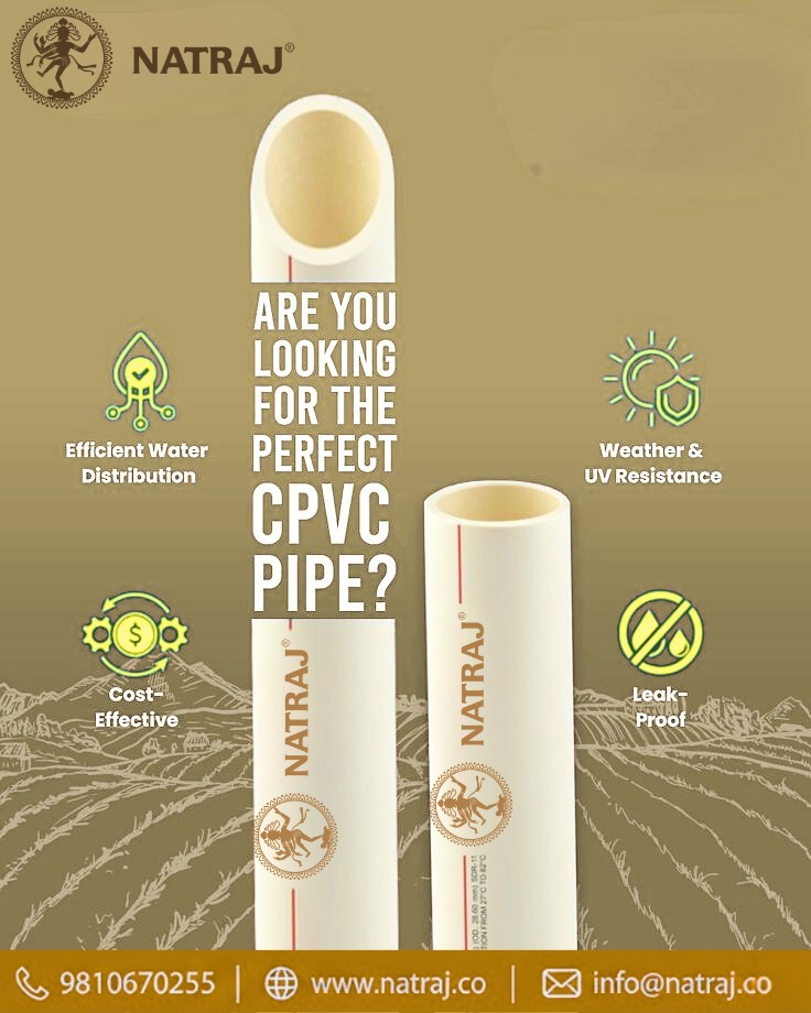 NatrajPipe's tweet image. 💧 Searching for the perfect CPVC Pipe?

Choose NATRAJ CPVC Pipes – engineered for efficient water distribution, leak-proof performance, UV resistance, and long-lasting durability.

#NatrajPipes #CPVCPipes #PipeSolutions #No1Pipe #StrongAndReliable #BestPipe #PipeForHome