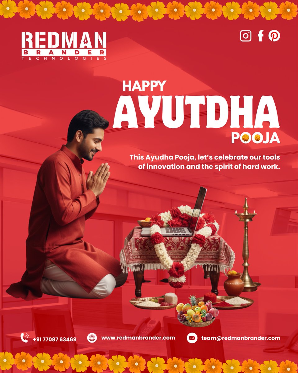 RedmanBrander's tweet image. This Ayudha Pooja, we honor not just traditions but also the digital tools that fuel creativity and innovation. From chisels to laptops, every tool deserves respect. Wishing you progress, passion, and prosperity! #InnovationTools #HappyAyudhaPooja #CelebrateHardWork #RedmanBrande