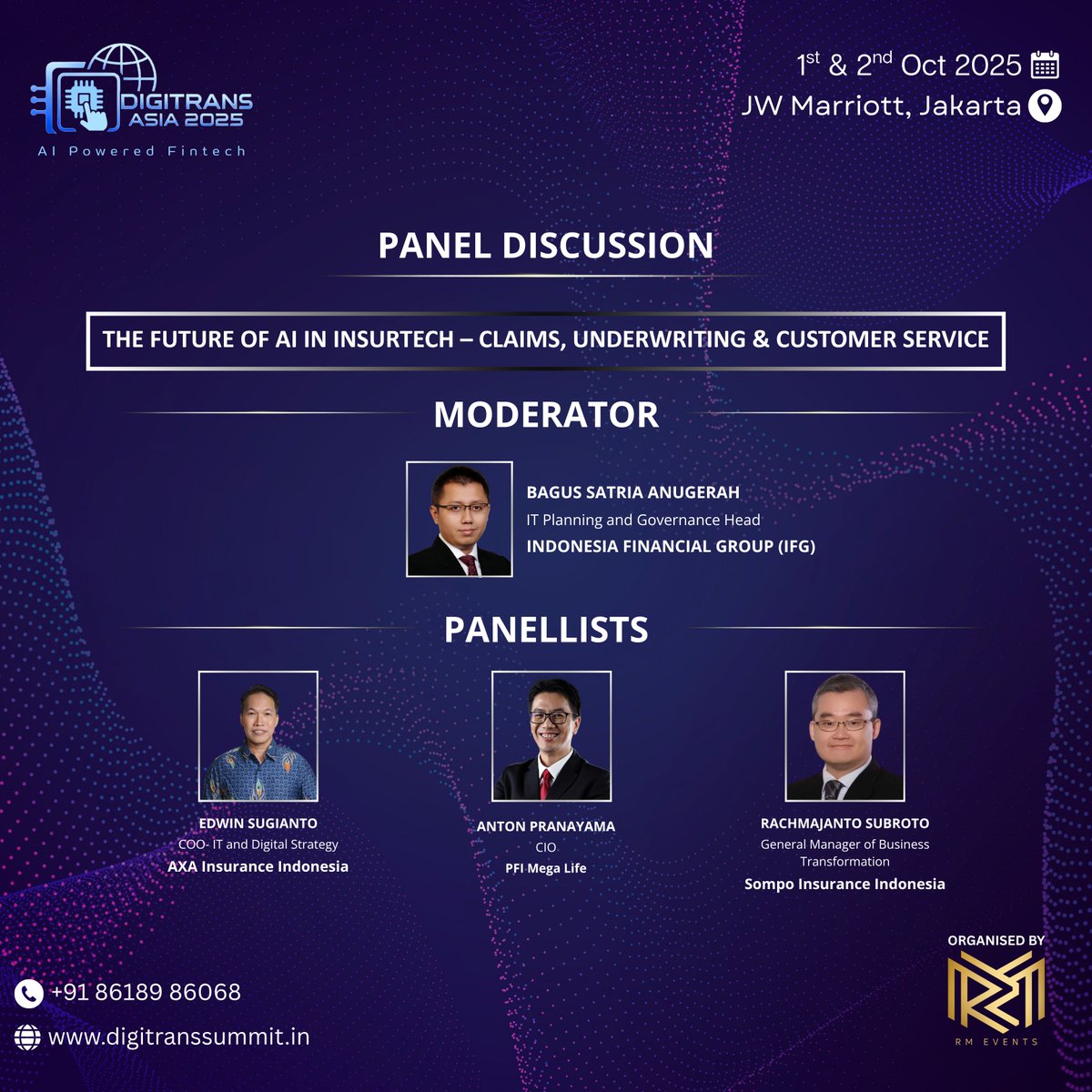 Digi_Trans_'s tweet photo. LIVE NOW at #DigiTransAsia2025!

Panel Topic: “The Future of AI in Insurtech – Claims, Underwriting &amp; Customer Service”

Experts from AXA, PFI Mega Life &amp; Sompo Insurance weigh in.

🔗 https://t.co/Y0tm49A9lX

#AIinInsurance #Insurtech #DigitalTransformain https://t.co/EDIDOay2qv