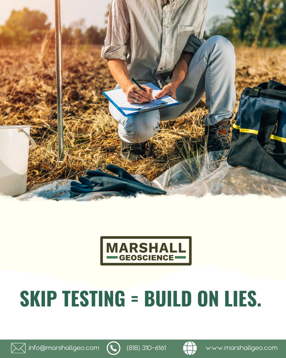 MarshallGeoSc's tweet image. Construction without geotechnical testing isn’t just careless—it’s reckless. 

#geotechnicaltesting #foundationmatters#constructiontruth #buildingscience #engineeringfirst #siteanalysis #soiltesting

 marshallgeo.com
📞 Call: (818) 310-6161
📧 Mail: info@marshallgeo.com