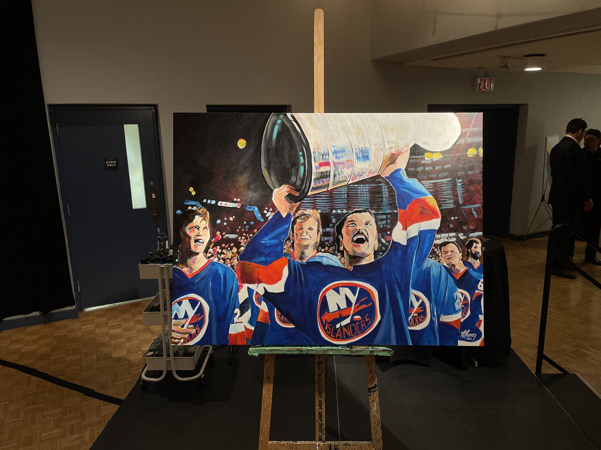 Painting Bryan Trottier in Regina tonight celebrating indigenous hockey legends. #regina #nhl