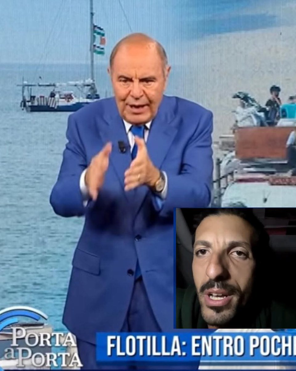 Ieri sera, a Porta a Porta, Bruno Vespa ha toccato uno dei punti più bassi e miserrimi della sua carriera.

Si discuteva della Global Sumud Flotilla e in collegamento c’era Antonio La Piccirella, uno dei membri della missione umanitaria.

La Piccirella parte con parole semplici,