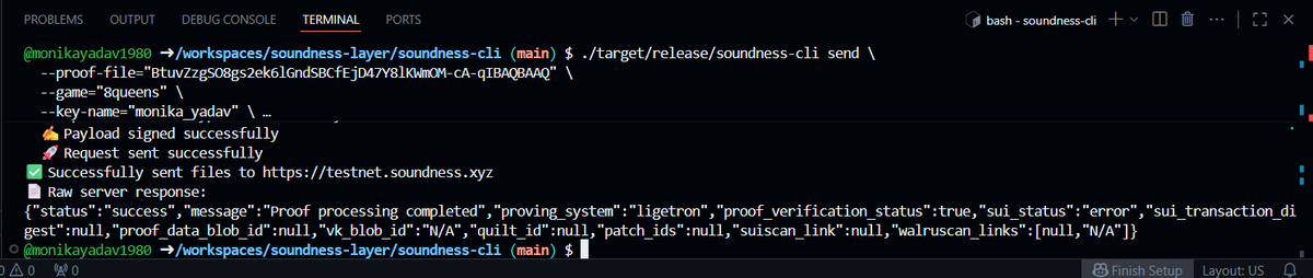 monikayadav1980's tweet photo. π Just generated & submitted Proof #16 on Soundness CLI! β
Proud to represent Team Bloop in pushing the limits of zk tech. ππ‘
Shoutout to @SoundnessLabs for making this seamless! β‘
#zk #Soundness #TeamBloop #ProofSubmitted https://t.co/DXG5KwABsE