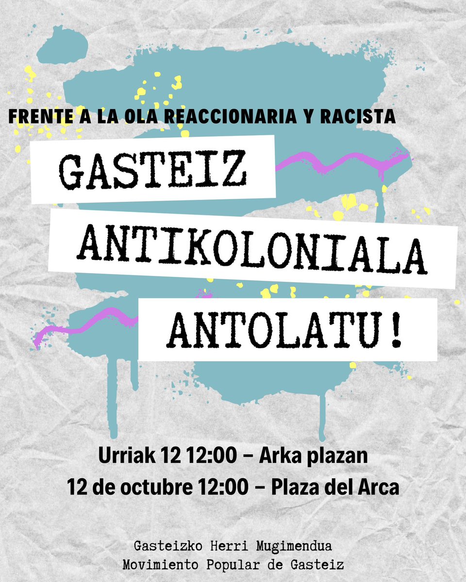 Urriak 12, hispanitatearen eguna, espaniar estatuari gorazarre egiteko eguna eta historia bakar baten inposiziorako eguna. Gure hirian ere olatu erreakzionario eta arrazista bat inposatu nahi den honetan, guk herri anitz baten hautua egingo dugu.