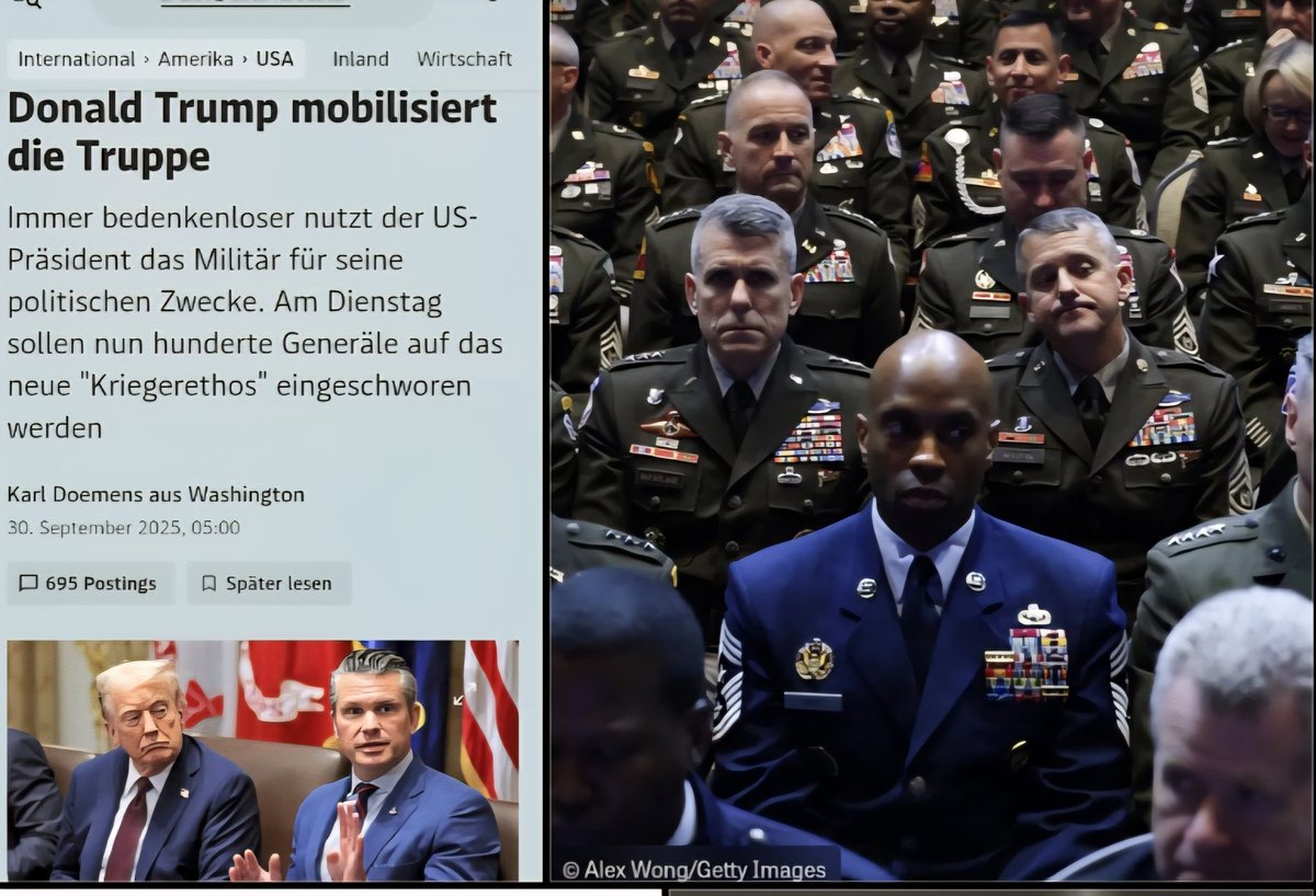 DaraPelz's tweet image. 🇺🇸 Donald Trumps Krieg gegen das eigene Volk.
Mehr als 800 Generäle und Admirale schwiegen regungslos als Donald Trump am Dienstag unverhüllt mit Bürgerkriegsrethorik provozierte.  Dann bettelt er um Applaus, die US-Militärs aus aller Welt schwiegen.
#MAGA #Dictator