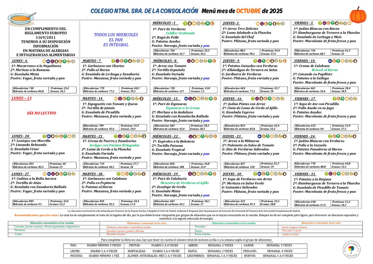 Con octubre comenzamos las clases por la tarde y un nuevo menú para este mes.
¡Que aproveche!
#ConsolaciónEduca #incondicional #FamiliaConsolación #ConsolaciónFundaciónEducativa