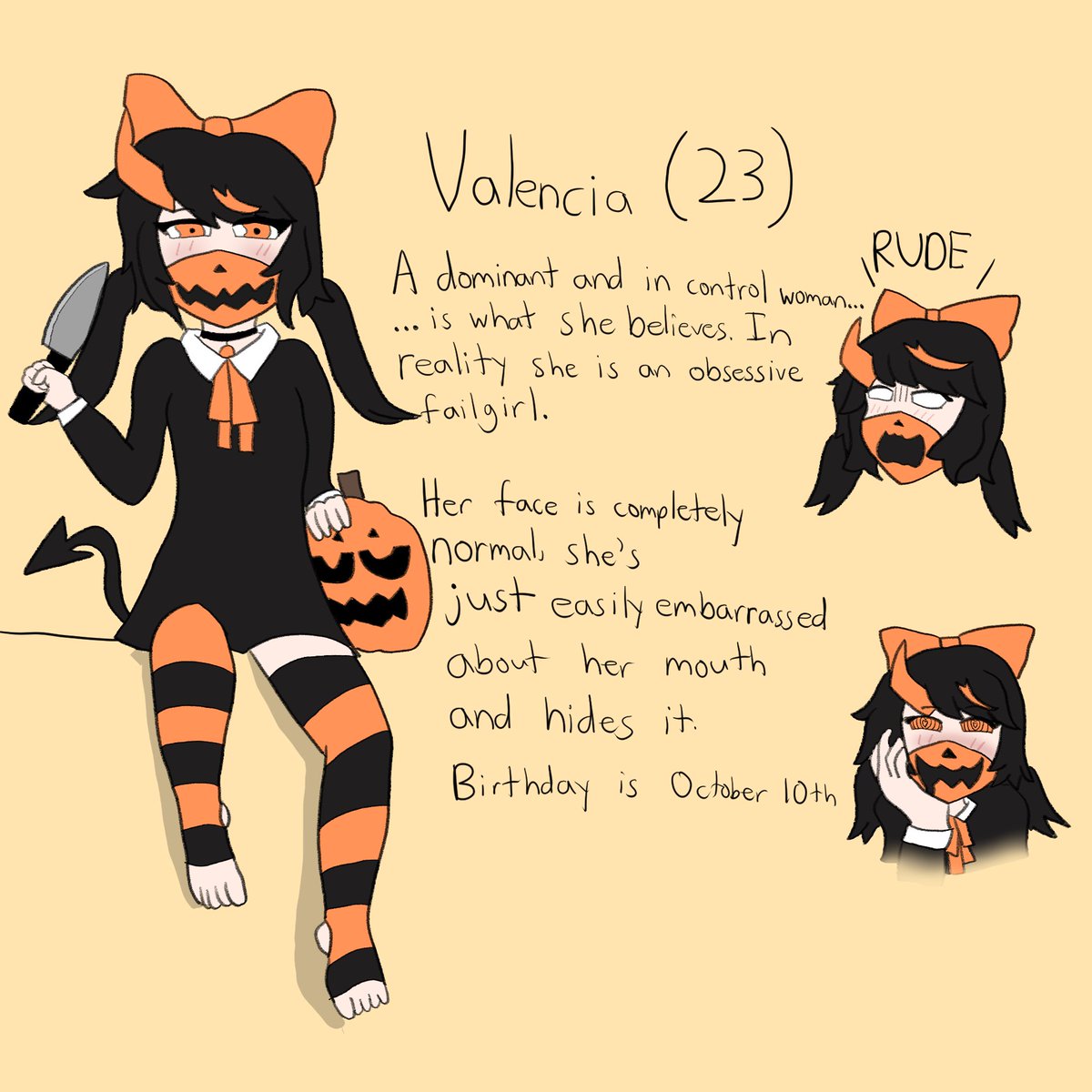 There's one OC I have that hasn't been given nearly enough so for October I plan to do weekly drawings for her! To start things off here's a proper reference for Valenica!