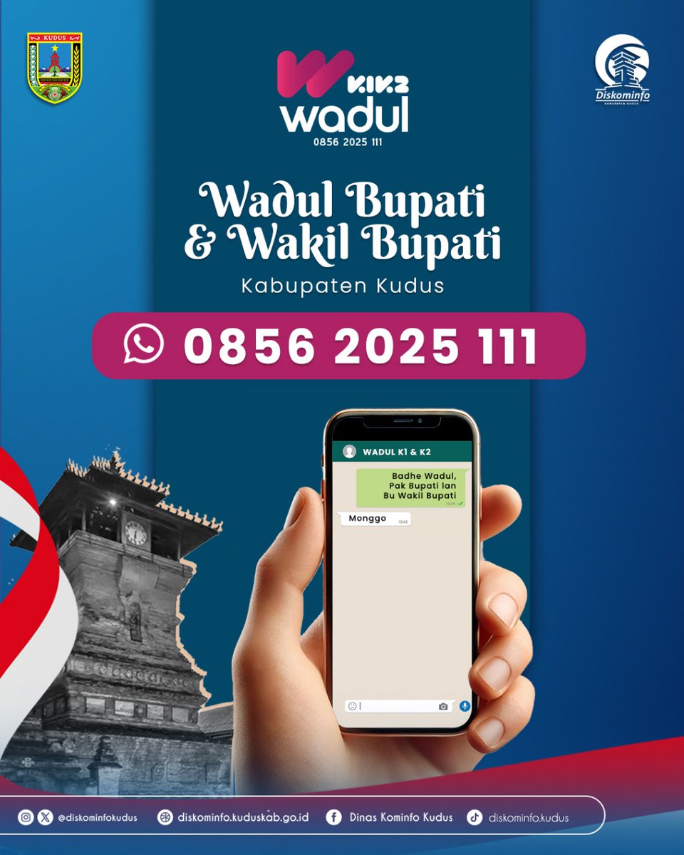 Sedulur semua, kalau ada kritik, saran, atau aduan terkait pelayanan Pemerintah Kabupaten Kudus, bisa langsung menghubungi Wadul Bupati dan Wakil Bupati Kudus pada nomor 0856 2025 111