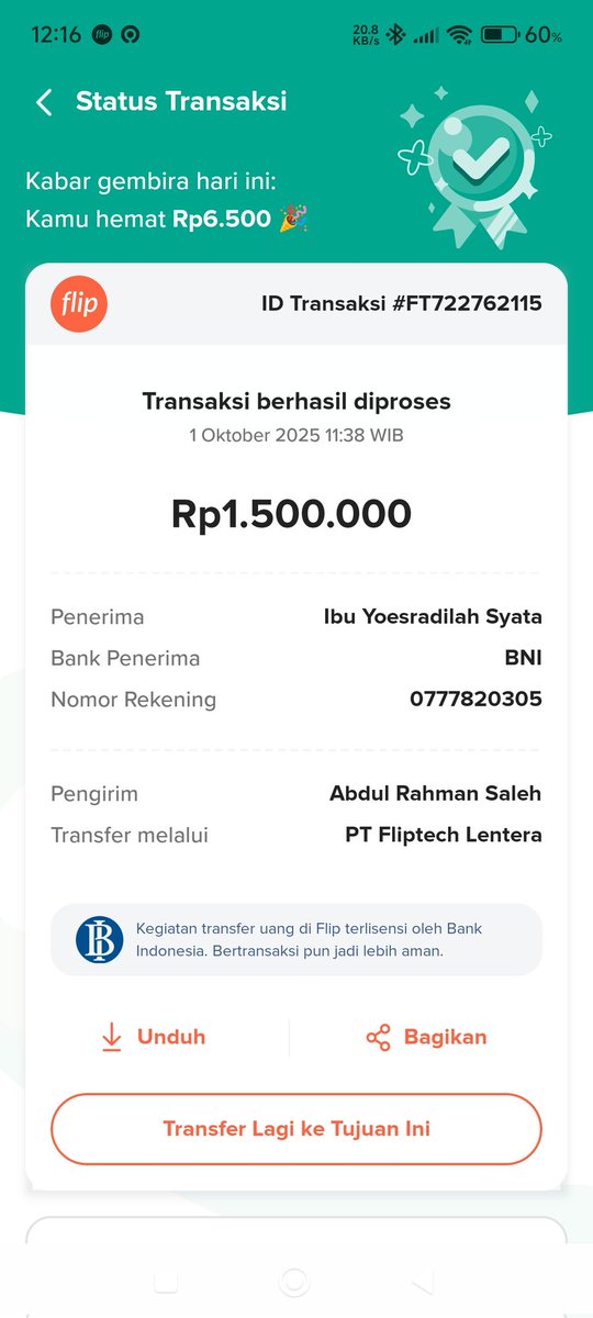 rahmanrambo's tweet photo. @flip_id mohon bantuannya min,,status transfer flip berhasil namun tidak masuk ke rekening tujuan https://t.co/KfYxH6XUn6