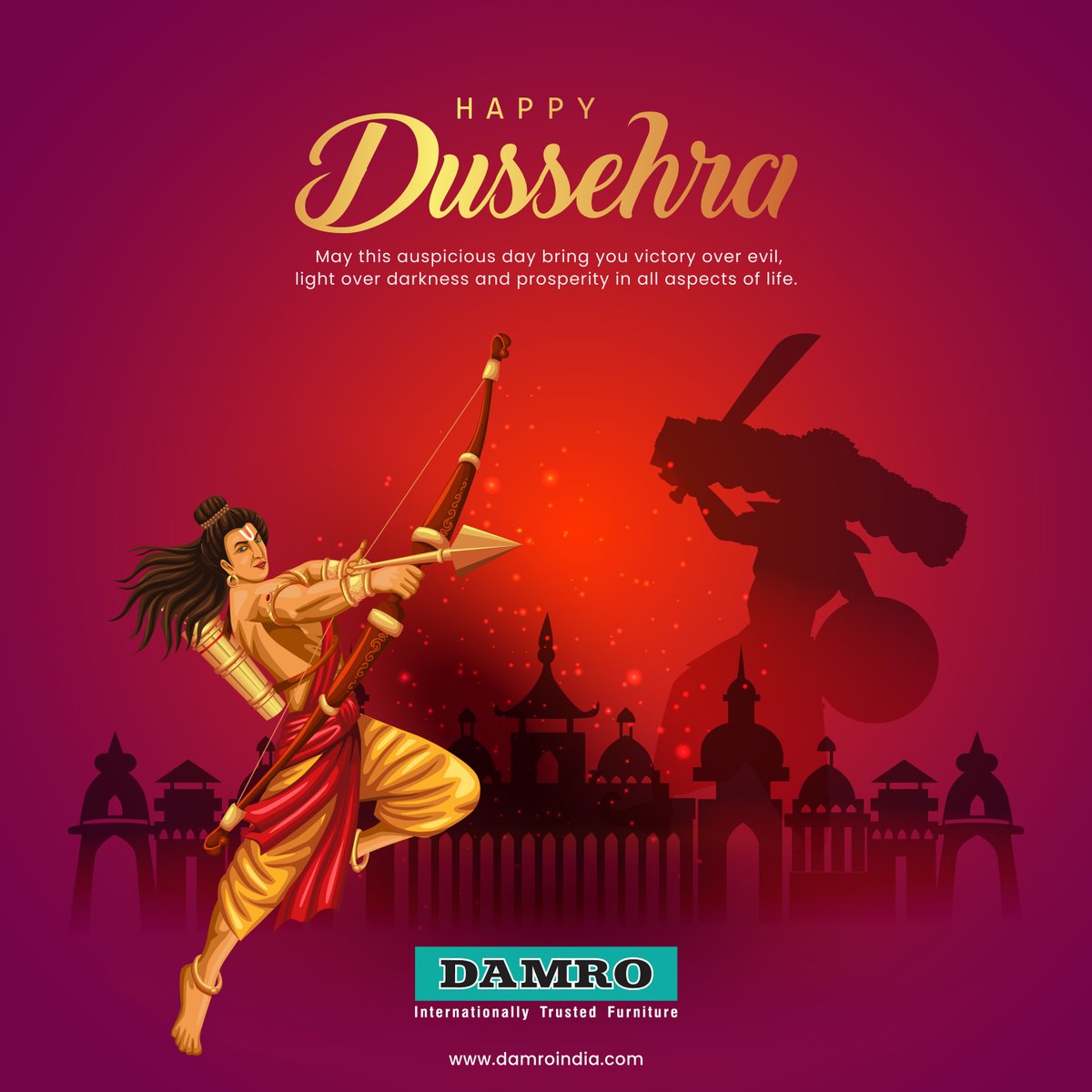✨ This Dussehra, let’s celebrate the victory of good over evil!
Wishing you peace, prosperity, and new beginnings. 🙏
🌸 Happy Dussehra from Damro Furniture!
👉 damroindia.com

#HappyDussehra #DamroFurniture #CelebrateWithDamro