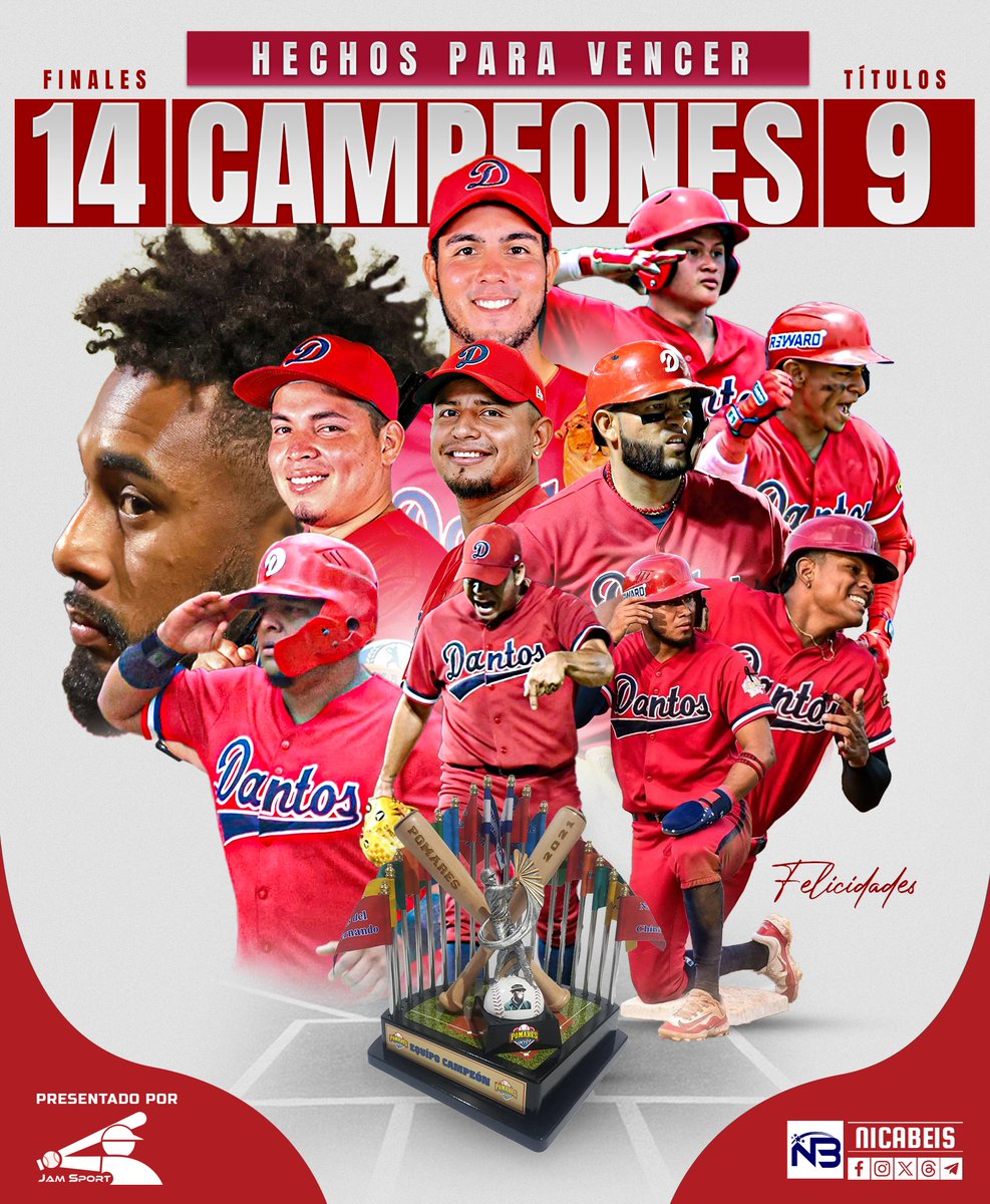 ¡LOS DANTOS SON LOS CAMPEONES DEL POMARES! 

La maquinaria roja de Los Dantos vencen a los Toros de Chontales con pizarra 5x2 en el 5to juego de la serie final, y se quedan con el trofeo de campeones del Pomares 2025. #NicaBeis