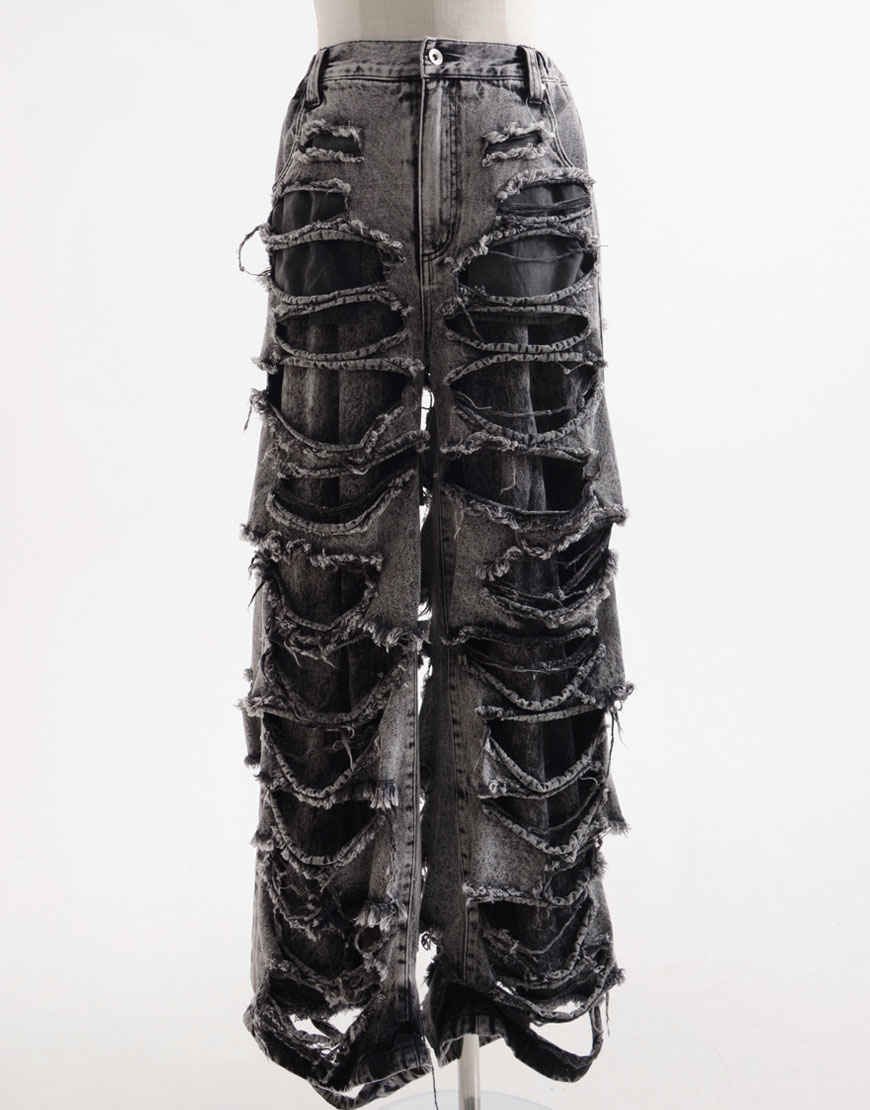 REFLEMレフレムスタッズ付きダメージデニムハーフパンツ Black