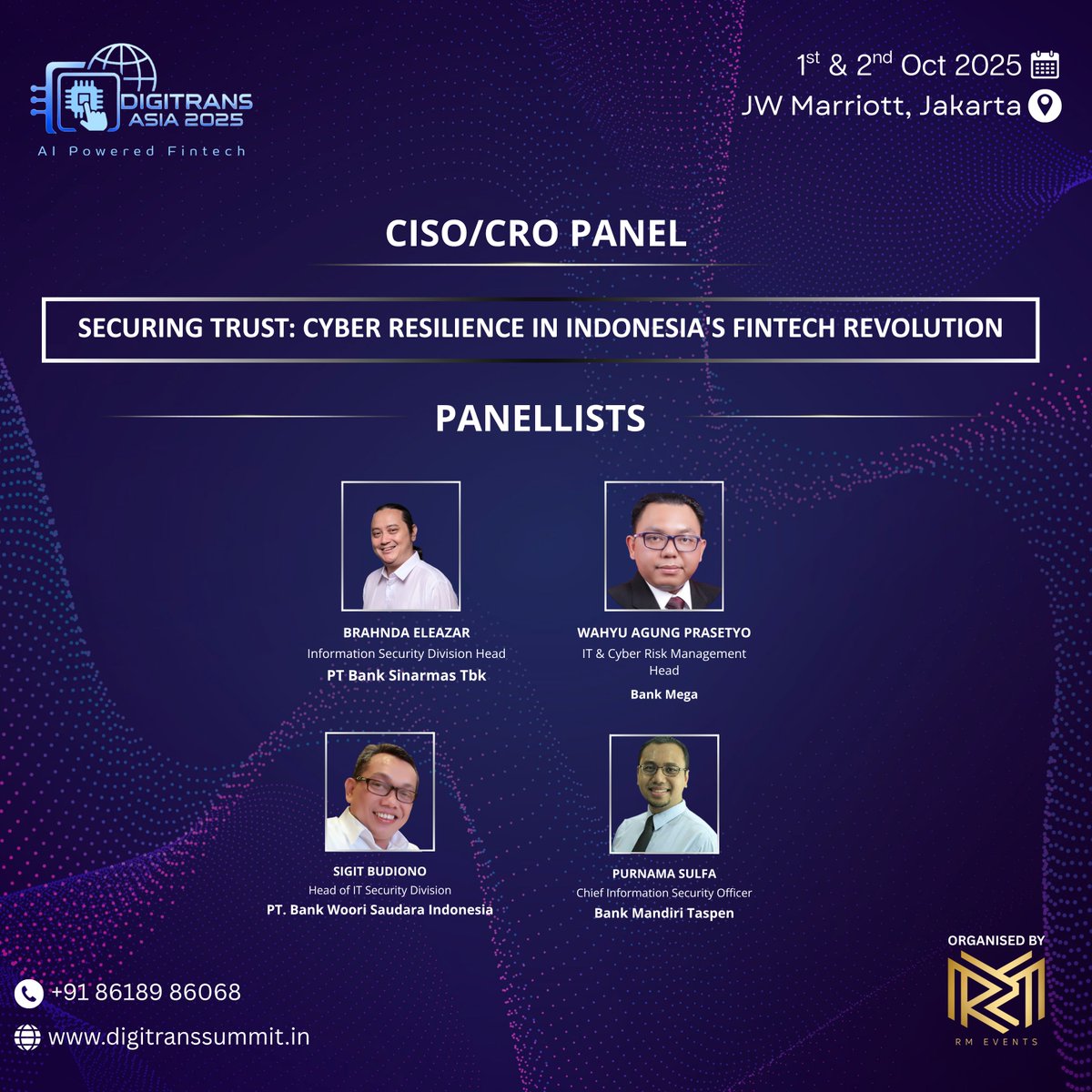 Digi_Trans_'s tweet photo. LIVE NOW!

Join top CISOs at the #DigiTransAsia2025 panel on:
 “Securing Trust: Cyber Resilience in Indonesia’s Fintech Revolution”

With leaders from BankMandiri, BankMegaID, Bank Woori Saudara &amp; Bank Sinarmas!

Join: https://t.co/Y0tm49A9lX

#CyberSecurity #CISO #RiskManagement https://t.co/QqkjbRiNlV