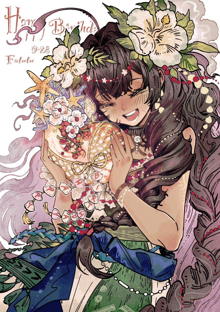 “努库泰澳人珍视生命历程的记录。在哥哥与朋友们的簇拥下，图图石子戴上了一串红树果编织的新项链，族人们为诞生日的主角唱起歌谣。”

🐚用鹦鹉螺壳装满的红莓果和贝壳珊瑚，祝可爱的图图石子生日快乐！💐

#重返未来1999  #图图石子 #Reverse19999 #Fatutu 
#fanart #illustration #イラスト #絵