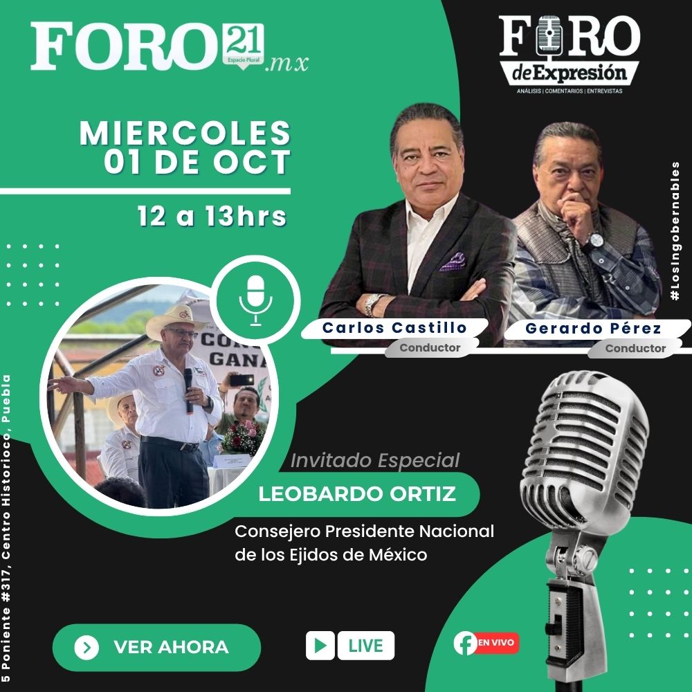 🎙️ Mañana en #ForoDeExpresión

🗓️ Miércoles 1° de octubre
🕛 12:00 a 13:00 hrs

👉 Invitado Especial:
Leobardo Ortiz, Consejero Presidente Nacional de los Ejidos de México.

Con <a href="/castillo_rosas/">Carlos Castillo Rosas</a> y <a href="/Gerardo_PerezG/">Gerardo Pérez</a> .

📲 EN VIVO por nuestras redes.

#LosIngobernables #ContigoPuebla