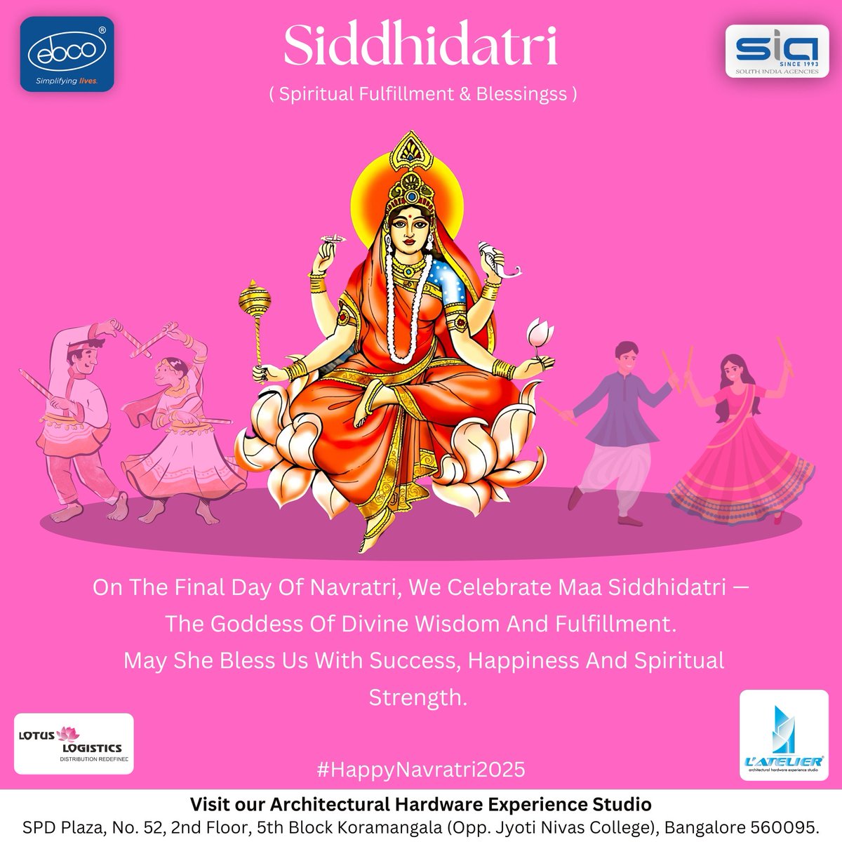 lateliersia's tweet image. On the ninth day of Navratri, we worship Maa Siddhidatri, the goddess of spiritual fulfillment and divine blessings. 
May her grace bring peace, prosperity, and success to your life. Wishing you all a blissful Navratri! 🌸🙏✨

#NavratriDay9 #Siddhidatri  #Ebco #sia #siaze