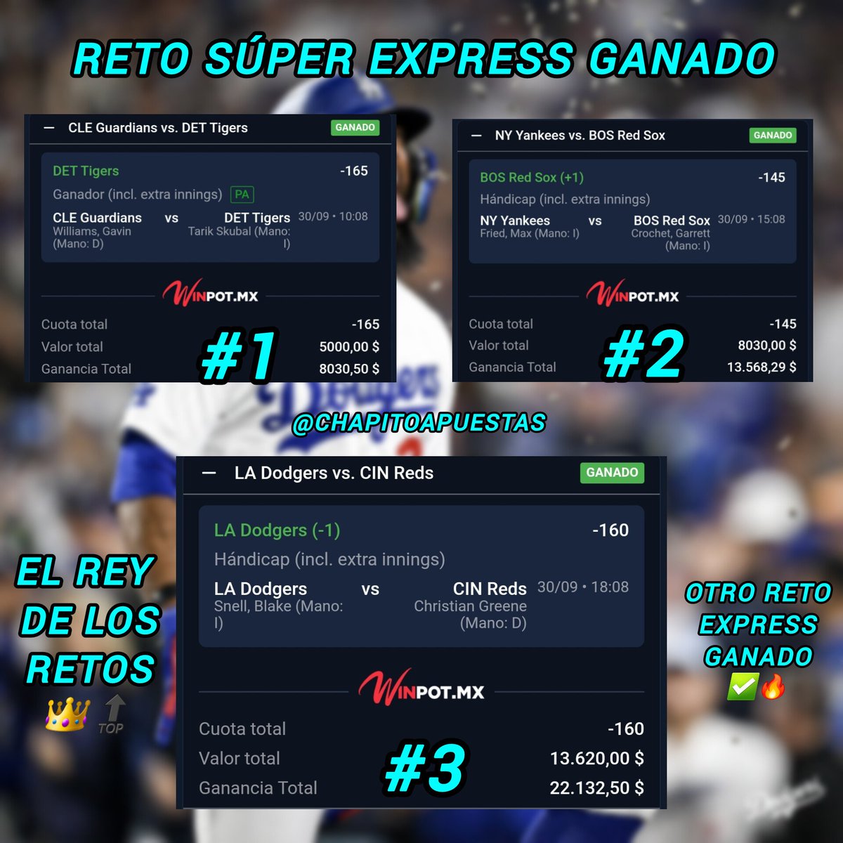 SE PRENDIÓ EL FUCKING CERRO 🔥🔥🔥 !!

Ganamos mi RETO SÚPER EXPRESS PLAYOFFS MLB de hoy ✅️🔝 !!

¿Lo Mejor? Fue TOTALMENTE GRATIS.

Demostrando quien es EL REY DE LOS RETOS 👑🔝 !!

Somos los #1 hoy y siempre 🇲🇽 !!

Regalaré $2,000 pesitos entre los:
- Comentarios 🗨
- 🔄❤️