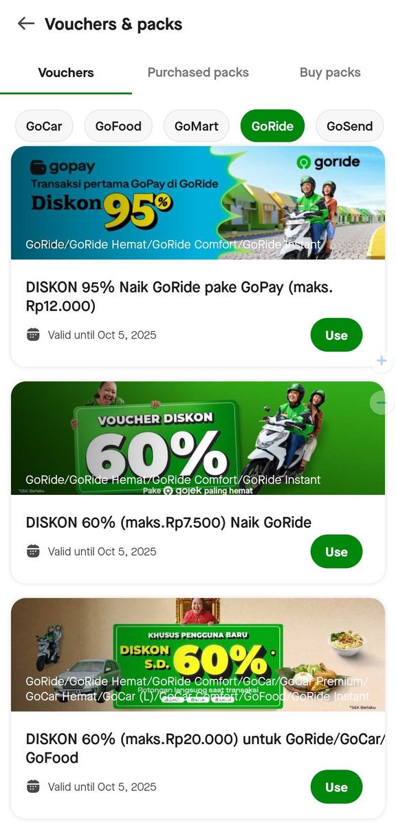 sinofsinners's tweet photo. WTS VOUCHER DISKON GOJEK GORIDE, GOCAR, GOSEND ‼️‼️‼️

•GORIDE
-95% maks 12K
-70% maks 10k
-60% maks 20k

•GOCAR
-75% maks 15k
-60% maks 20k

•GOSEND 
-50% maks 15K

🖇️fastrep https://t.co/Cjx8QqrirQ

#zonauang #zonajajan wtb voucher gojek https://t.co/S6BHtPy8sz