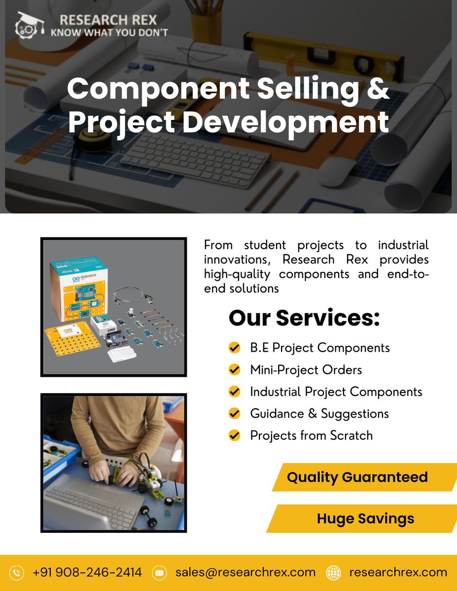 ResearchRex's tweet image. ✨Power up your ideas with Research Rex – Component Selling & Project Development Services!
📞wa.me/+918879328255
🔗researchrex.com
#ComponentSelling #EngineeringProjects #MiniProjects #BEProjects #IndustrialProjects #StudentProjects #ProjectComponents #ResearchRex