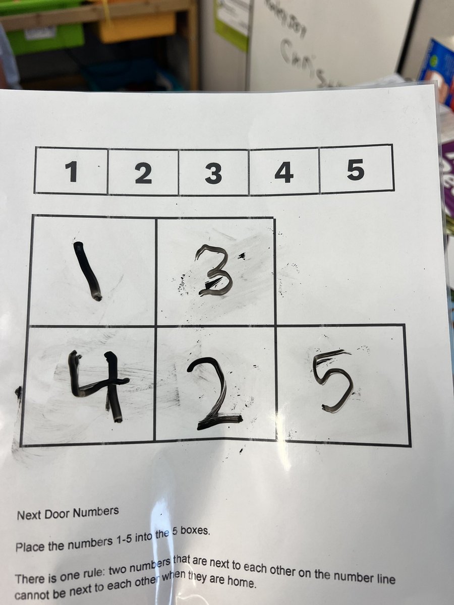 MrsJennCarr's tweet photo. Collaborative 1st graders helped me find possible room arrangements for my 5 sons with the #NextDoorNumbers #BuildingThinkingClassrooms task. #MTBoS #iteachmath https://t.co/ZOO5Naawo9