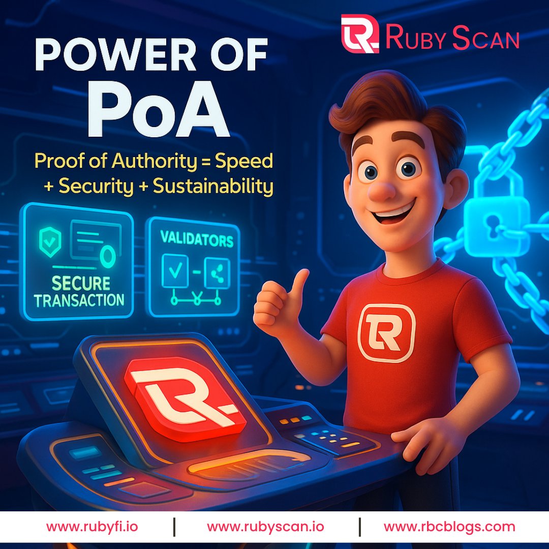 rubywebcast's tweet image. Proof of Authority = Speed + Security + Sustainability – Experience seamless transactions with Ruby Scan. #Rubyscan #RubyBlockchain #RubyCoin #Blockchain #Cryptocurrency