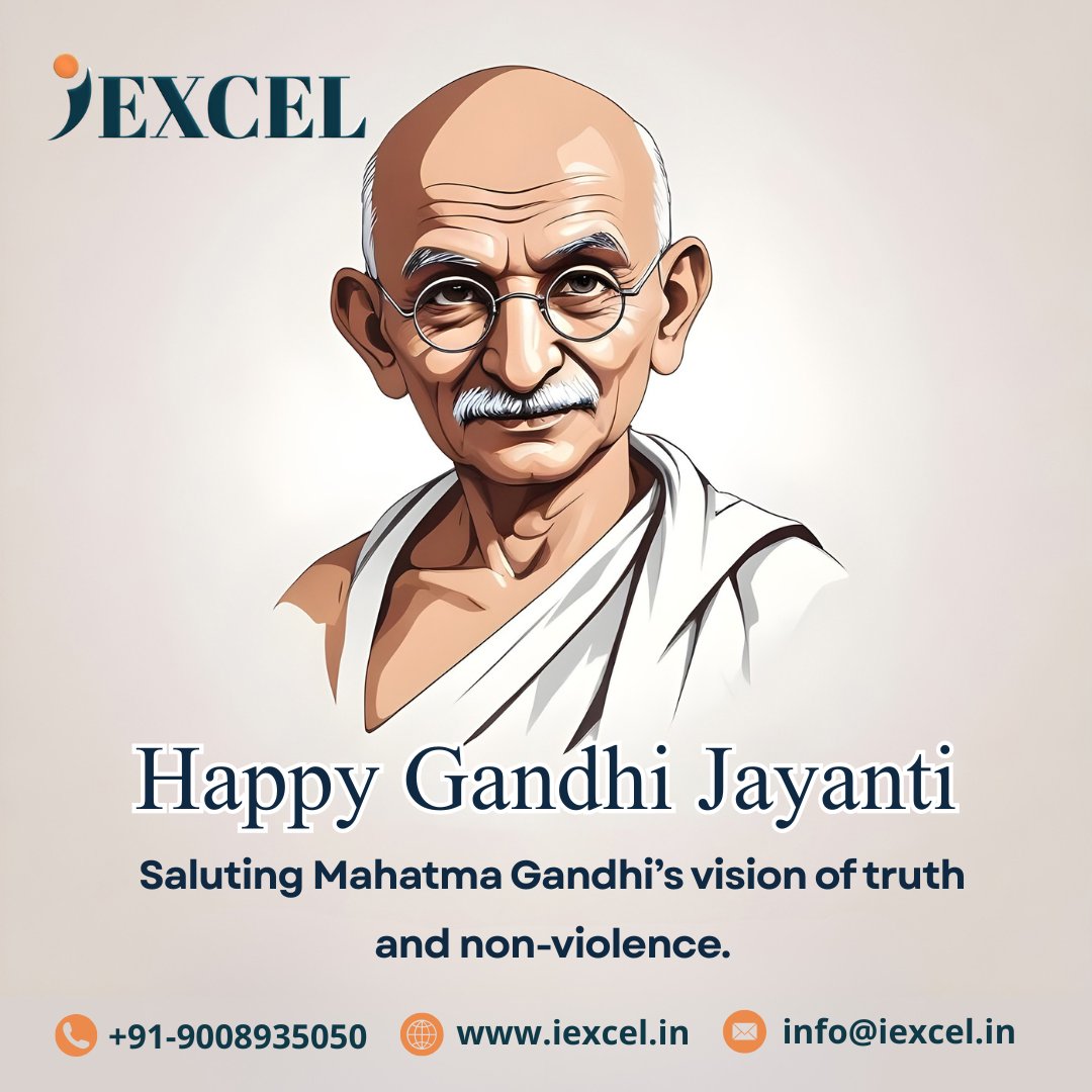 IexcelLearning's tweet image. Happy Gandhi Jayanthi 🌿
Today, we honor Mahatma Gandhi, the Father of our Nation, whose timeless message of truth, non-violence, and simplicity continues to inspire the world.
#GandhiJayanthi #MahatmaGandhi #FatherOfTheNation #TruthAndNonViolence #PeaceAndHarmony